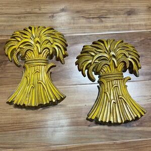 Sexton 1971 Wheat‎ Sheaf Wall Decor Vintage Gold Farmhouse Pair 8"